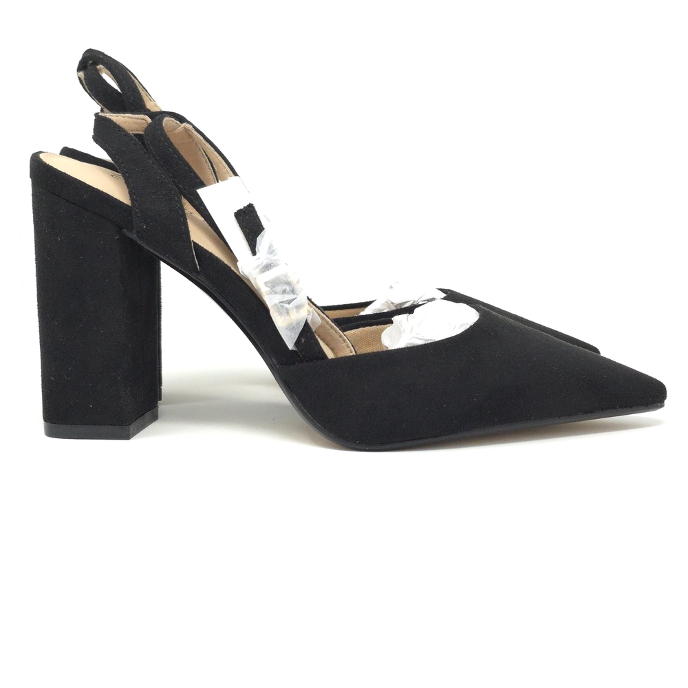 Journee Tyyra Black Vegan Suede Block Heel Pumps Wide US 6 - Picture 4 of 10
